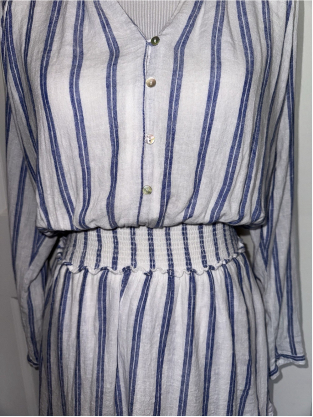 Rails Jasmine Stripe Smoked Waist Mini Dress Blue White Coastal Boho Resort XS - Picture 5 of 11